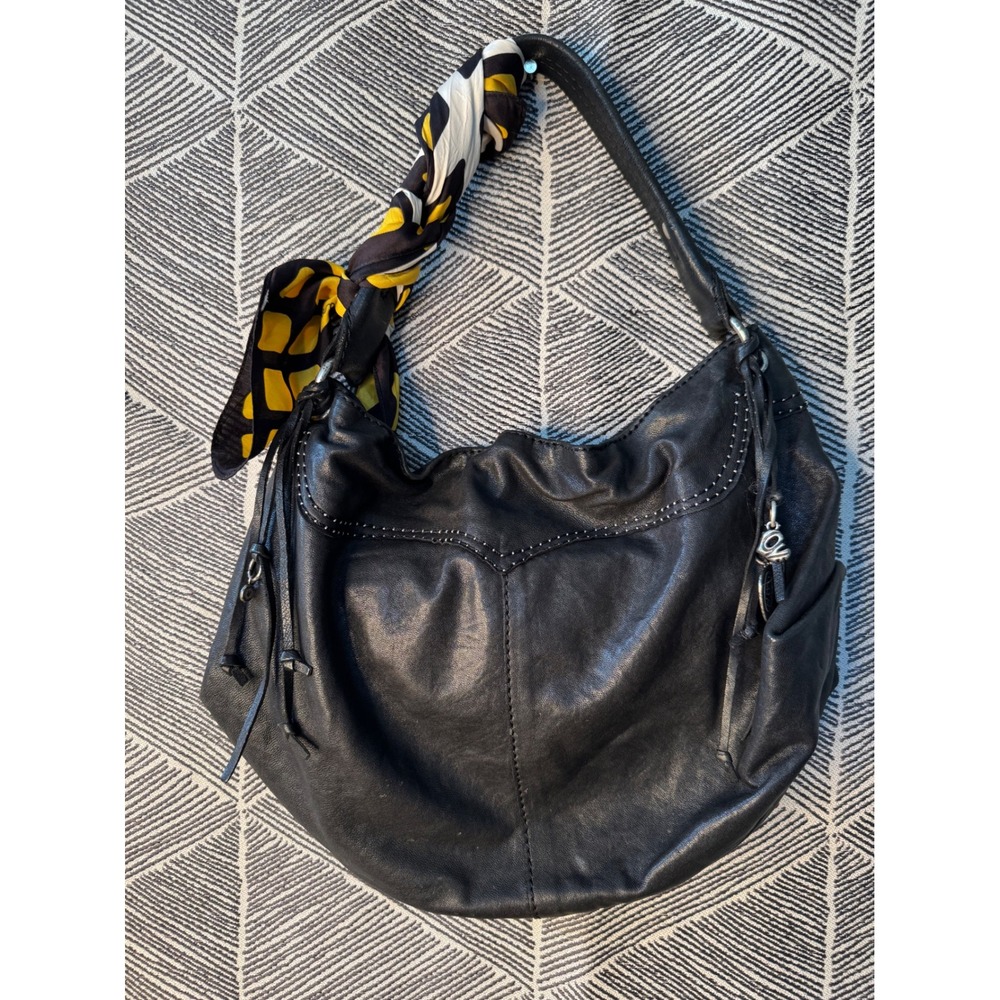 Lucky Brand‎ Black Leather Studded Boho Hobo Shoulder Bag - Picture 3 of 8
